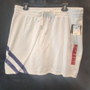 Grayson Threads Womens XXL White Fleece Mini Skirt Navy Varsity Stripes NWT